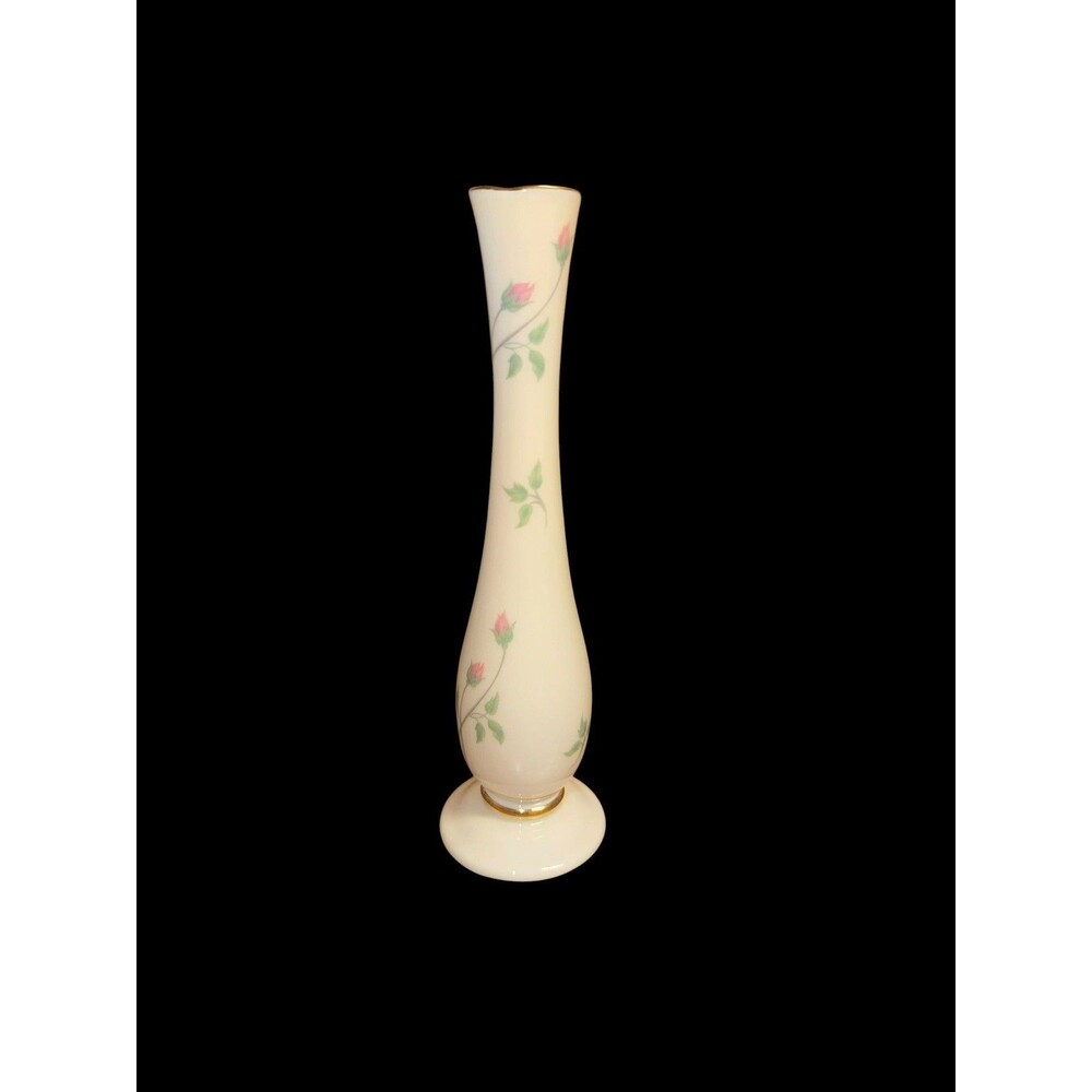 Vintage Lenox Rose Manor Ivory Porcelain Bud Vase Pink Floral 24k Gold Trim USA